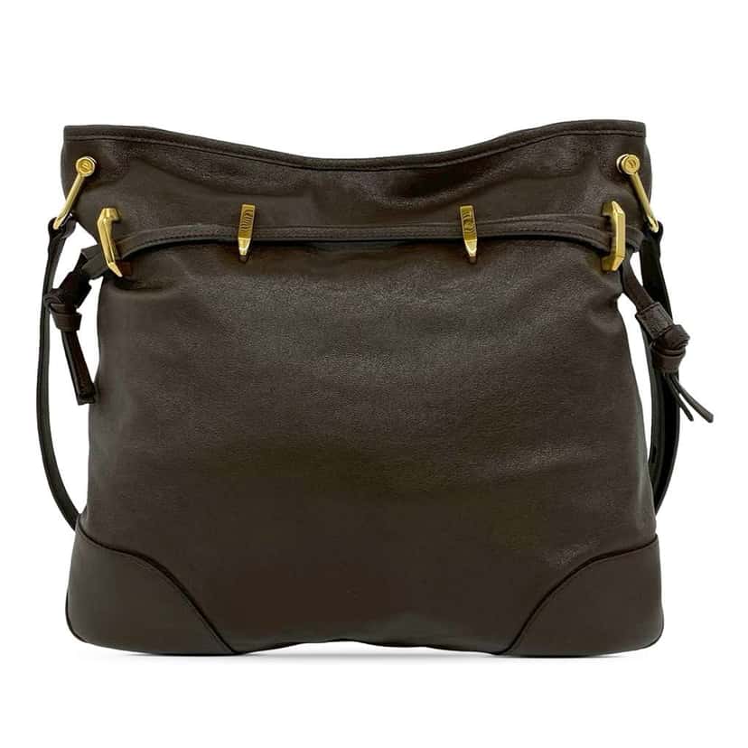 Gucci Leather Horsebit 1955 Drawstring Crossbody Brown Leather Very good condition - Back View