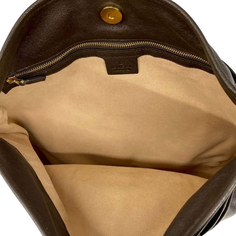 Gucci Leather Horsebit 1955 Drawstring Crossbody Brown Leather Very good condition - Model View