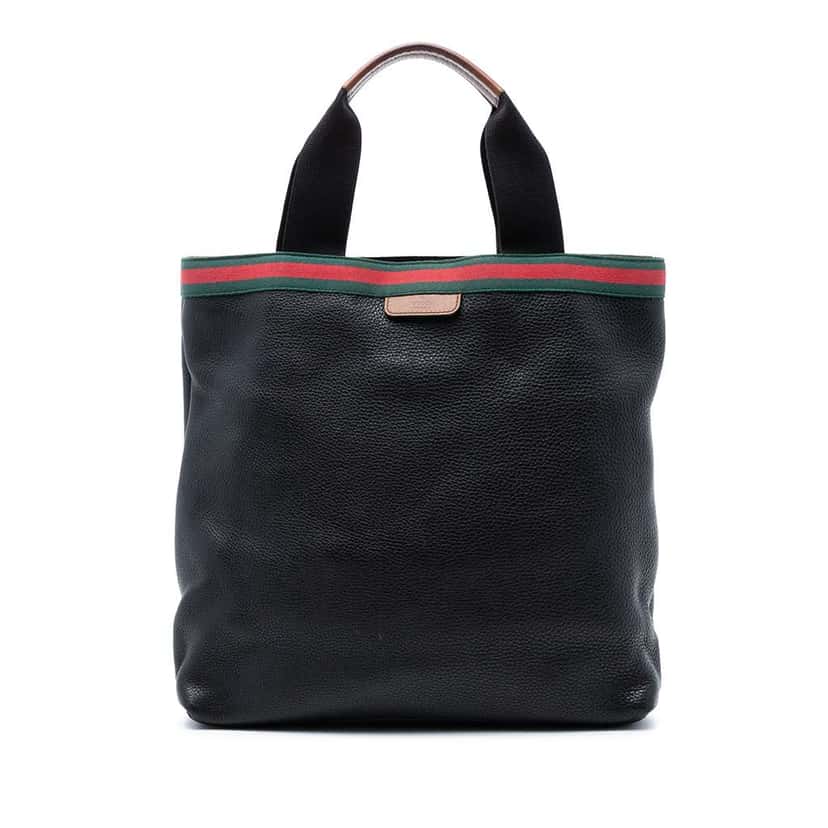 Gucci Leather Web Tote Black Leather Very good condition - Front View