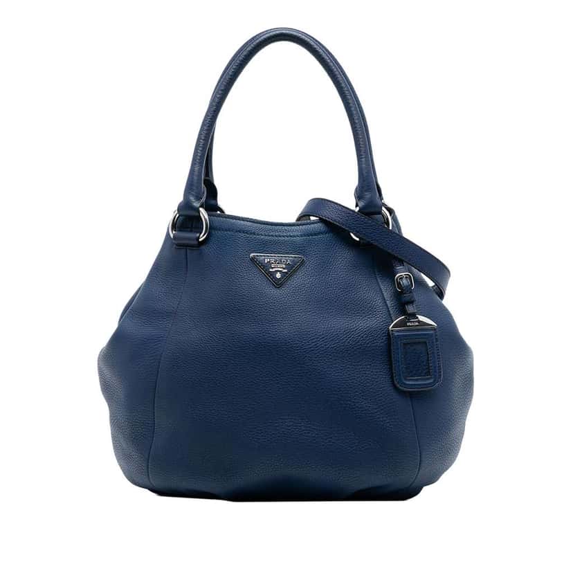 Prada Vitello Daino Open Convertible Tote Blue Leather Very good condition - Front View