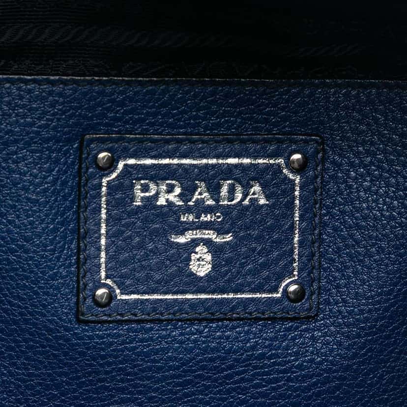 Prada Vitello Daino Open Convertible Tote Blue Leather Very good condition - Box View