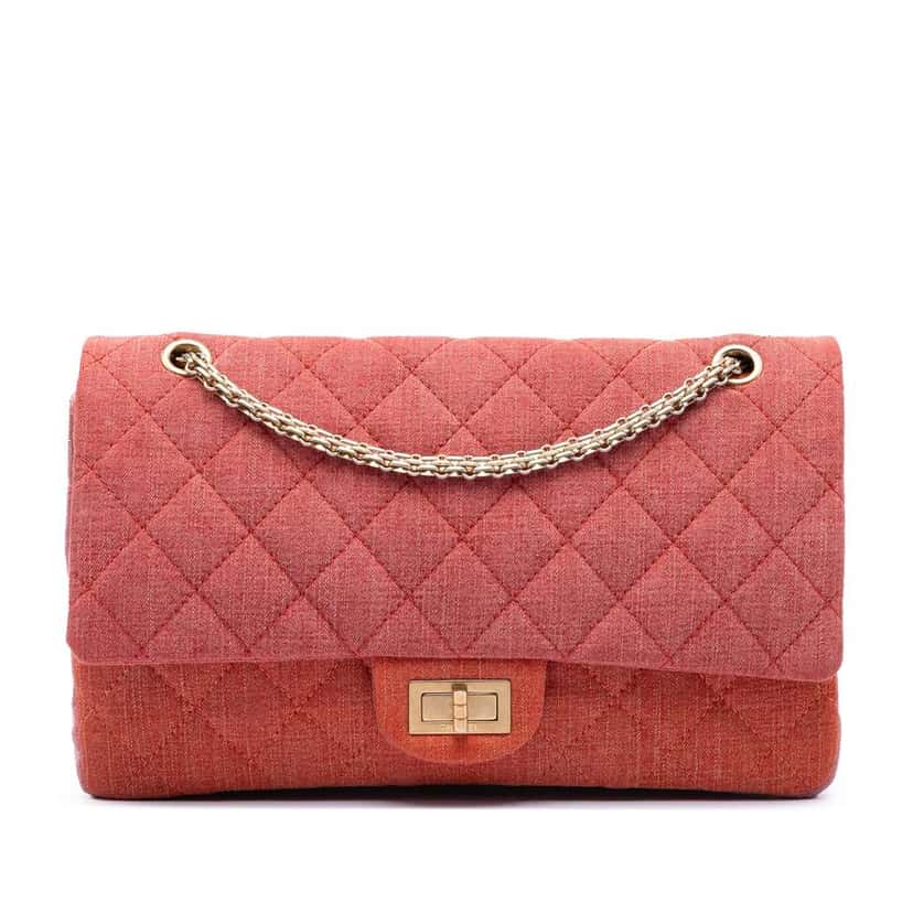 Chanel Tricolor Quilted Denim Reissue 2.55 Double Flap 227 Orange Denim Very good condition - Front View