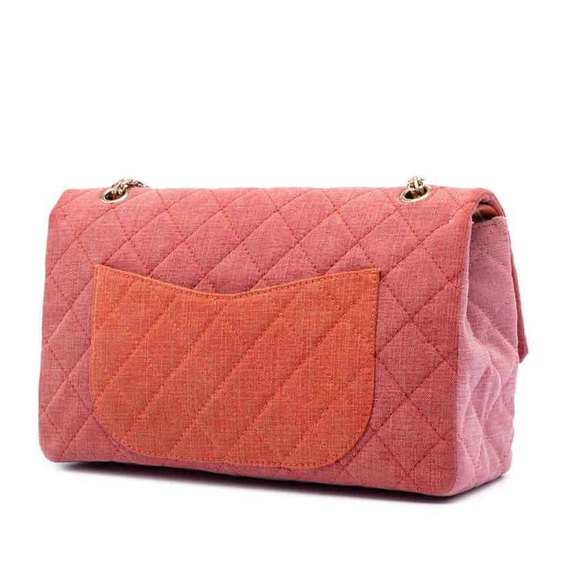 Chanel Tricolor Quilted Denim Reissue 2.55 Double Flap 227 Orange Denim Very good condition - Back View