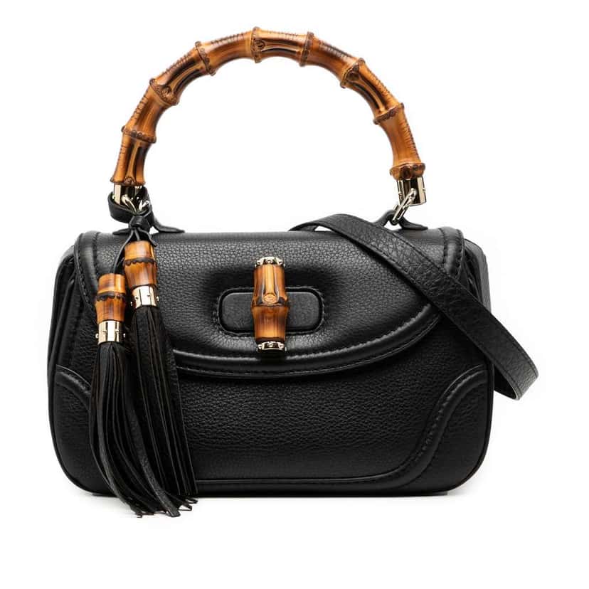 Gucci Medium Leather New Bamboo Satchel Black Leather Very good condition - Front View