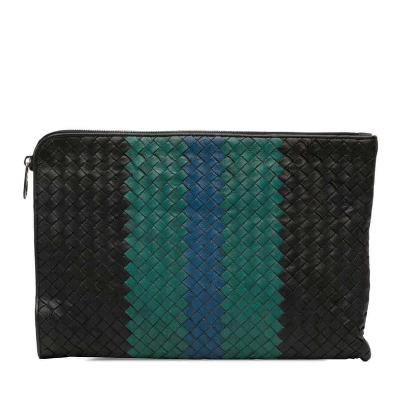 Bottega Veneta Tricolor Nappa Intrecciato Clutch Black Leather Very good condition - Front View