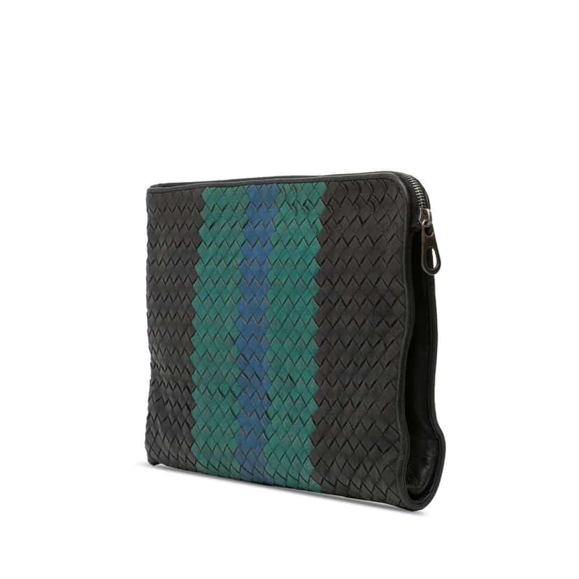 Bottega Veneta Tricolor Nappa Intrecciato Clutch Black Leather Very good condition - Back View