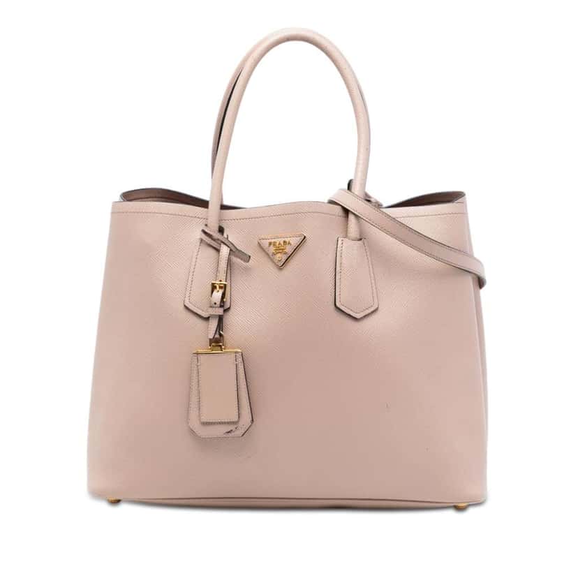 Prada Large Saffiano Cuir Double Satchel Pink Leather Very good condition - Front View