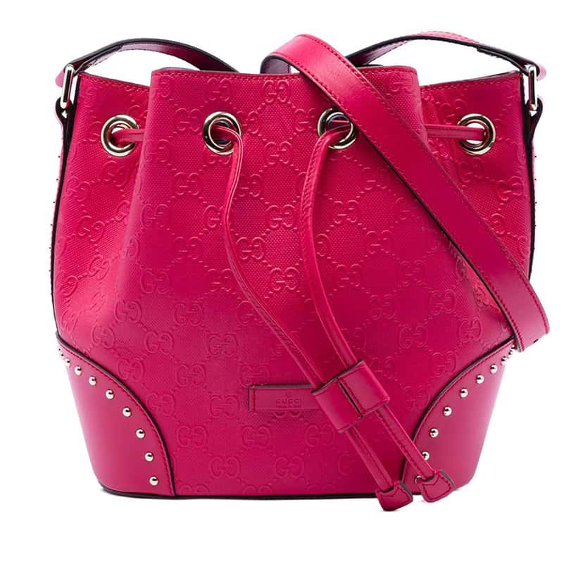 Gucci Guccissima Bright Studded Bucket Bag Pink Leather Very good condition - Front View