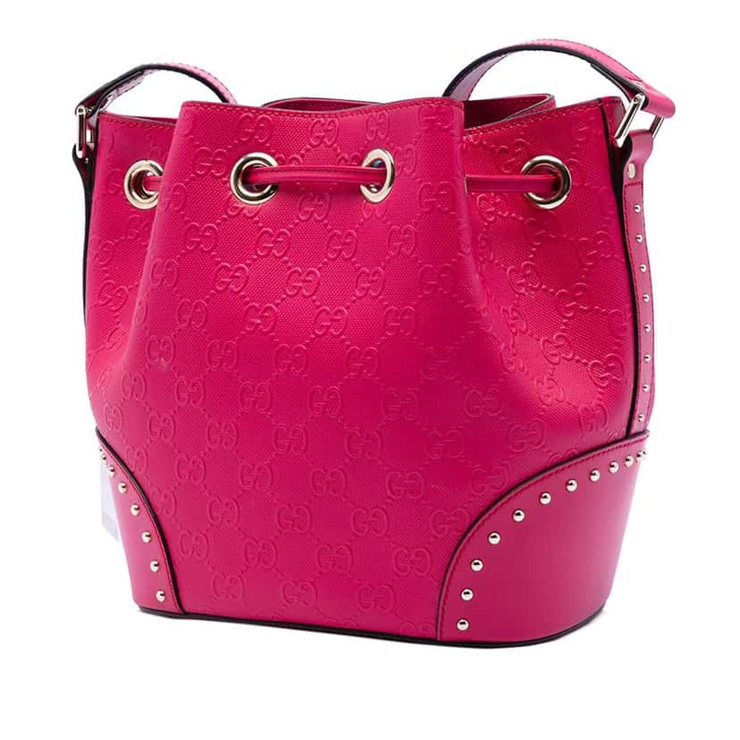 Gucci Guccissima Bright Studded Bucket Bag Pink Leather Very good condition - Back View