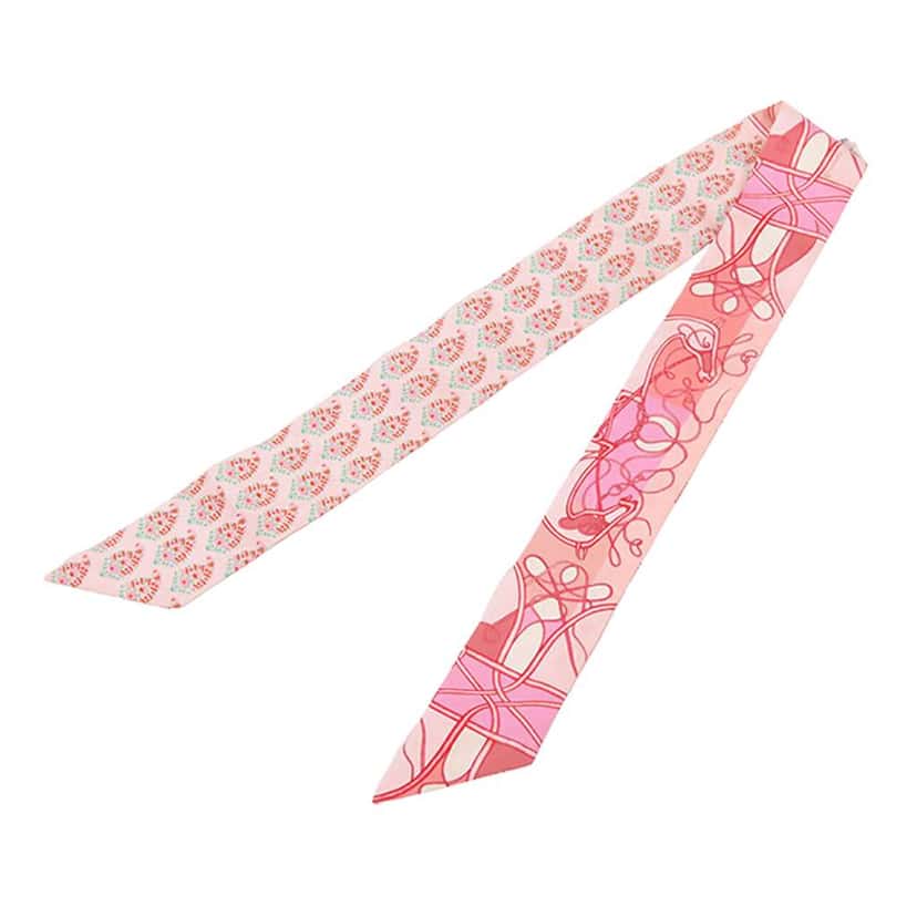 Hermès Coup de Fouet Au Bloc Silk Twilly Scarf Pink Silk Very good condition - Back View