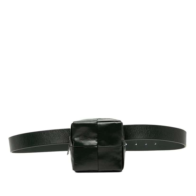 Bottega Veneta Paper Calfskin Intrecciato Cassette Belt Bag Green Leather Very good condition - Front View