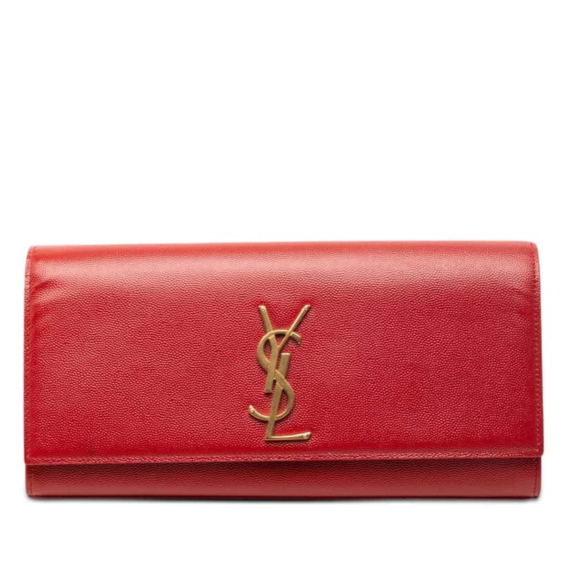 Saint Laurent Grain de Poudre Monogram Cassandre Clutch Red Leather Very good condition - Front View