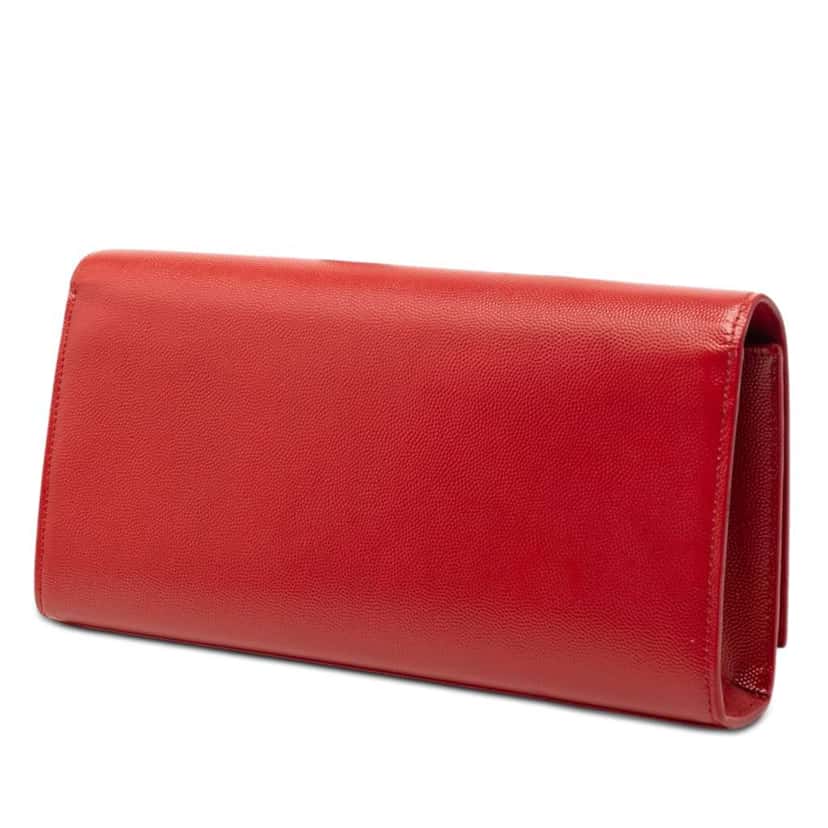 Saint Laurent Grain de Poudre Monogram Cassandre Clutch Red Leather Very good condition - Back View