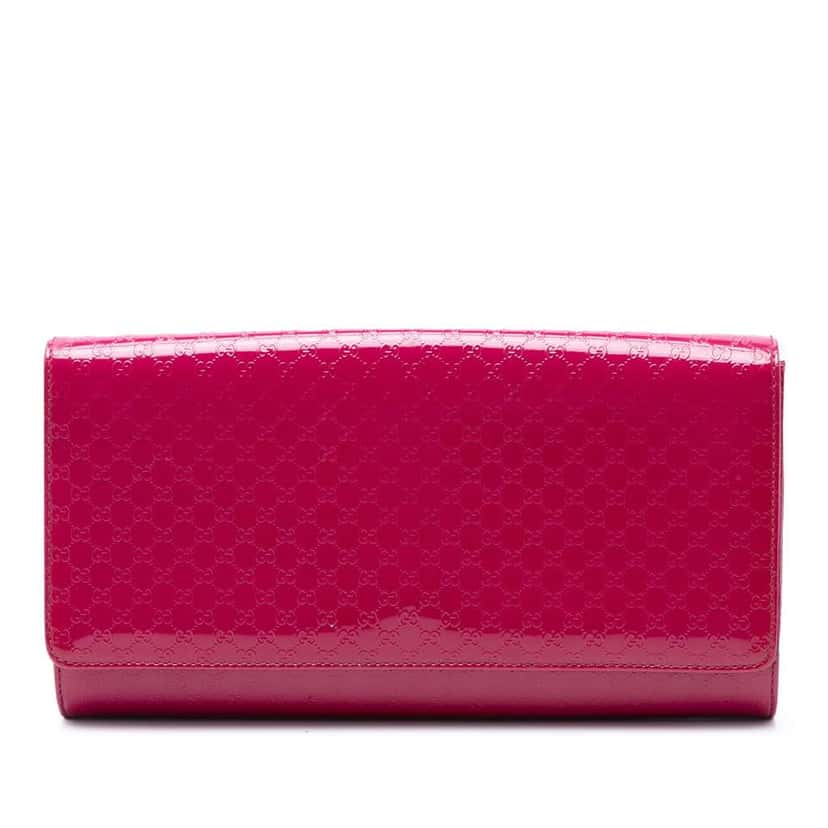 Gucci Microguccissima Patent Broadway Clutch Pink Leather Very good condition - Front View