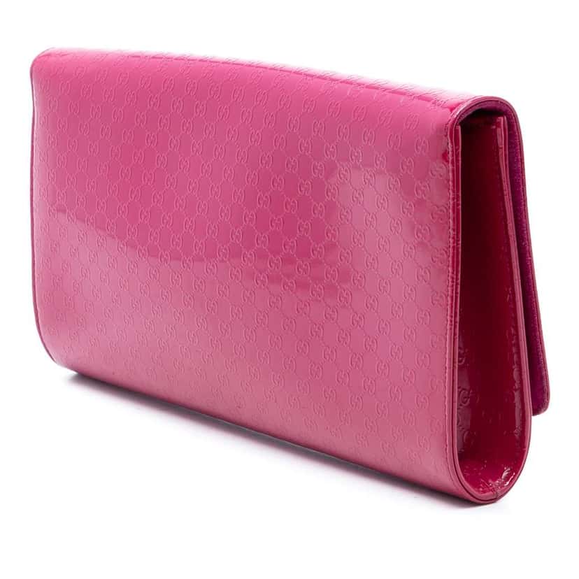 Gucci Microguccissima Patent Broadway Clutch Pink Leather Very good condition - Back View