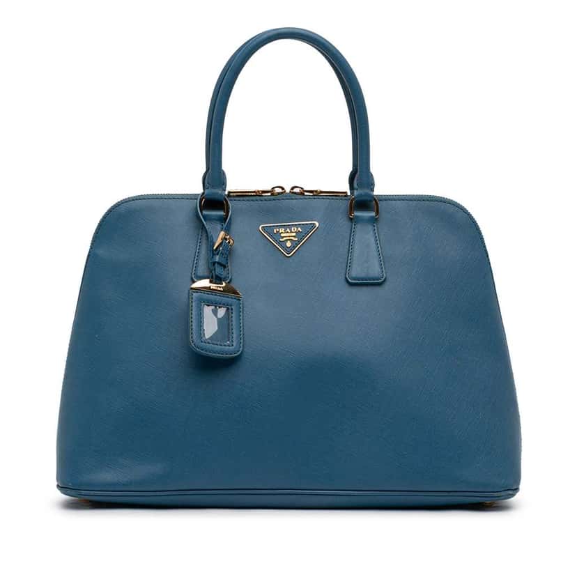 Prada Large Saffiano Lux Promenade Satchel Blue Leather Very good condition - Front View