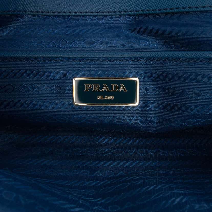 Prada Large Saffiano Lux Promenade Satchel Blue Leather Very good condition - Box View