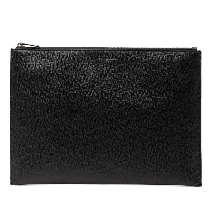 Saint Laurent Grain De Poudre Zip Clutch Black Leather Very good condition - Front View