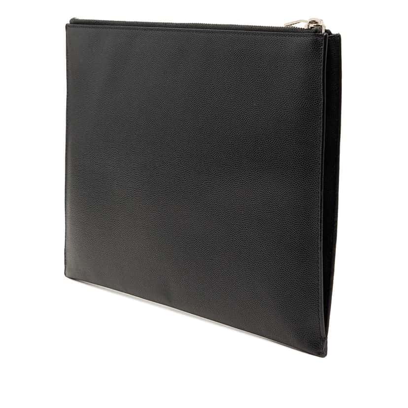 Saint Laurent Grain De Poudre Zip Clutch Black Leather Very good condition - Back View