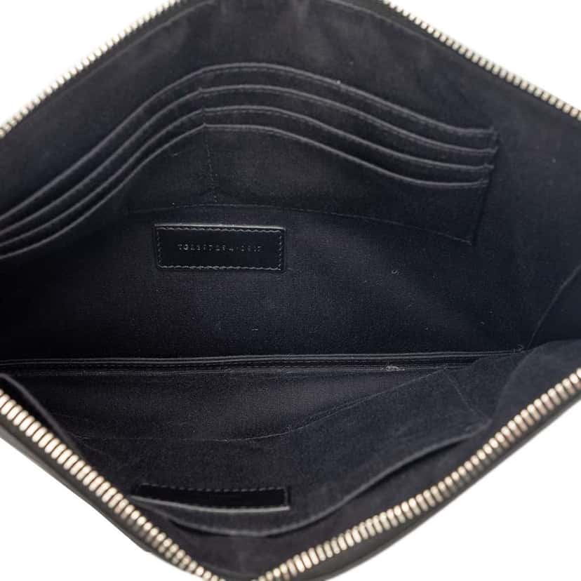 Saint Laurent Grain De Poudre Zip Clutch Black Leather Very good condition - Model View