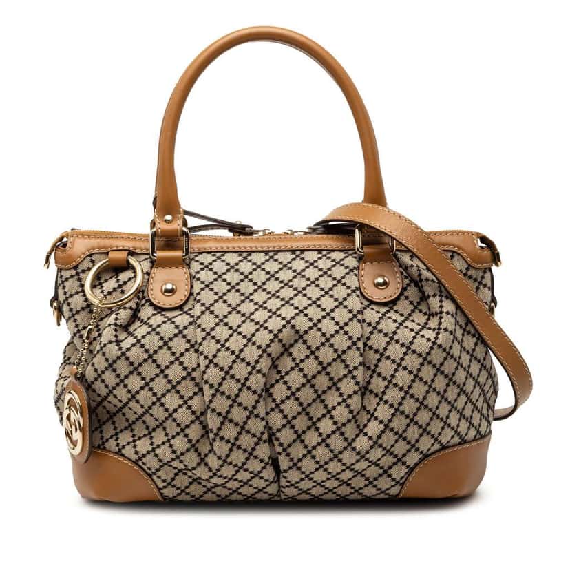 Gucci Diamante Canvas Sukey Satchel Beige Very good condition - Front View