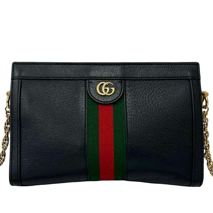 Gucci Small Calfskin Web Ophidia Chain Crossbody Black Leather Very good condition - Front View
