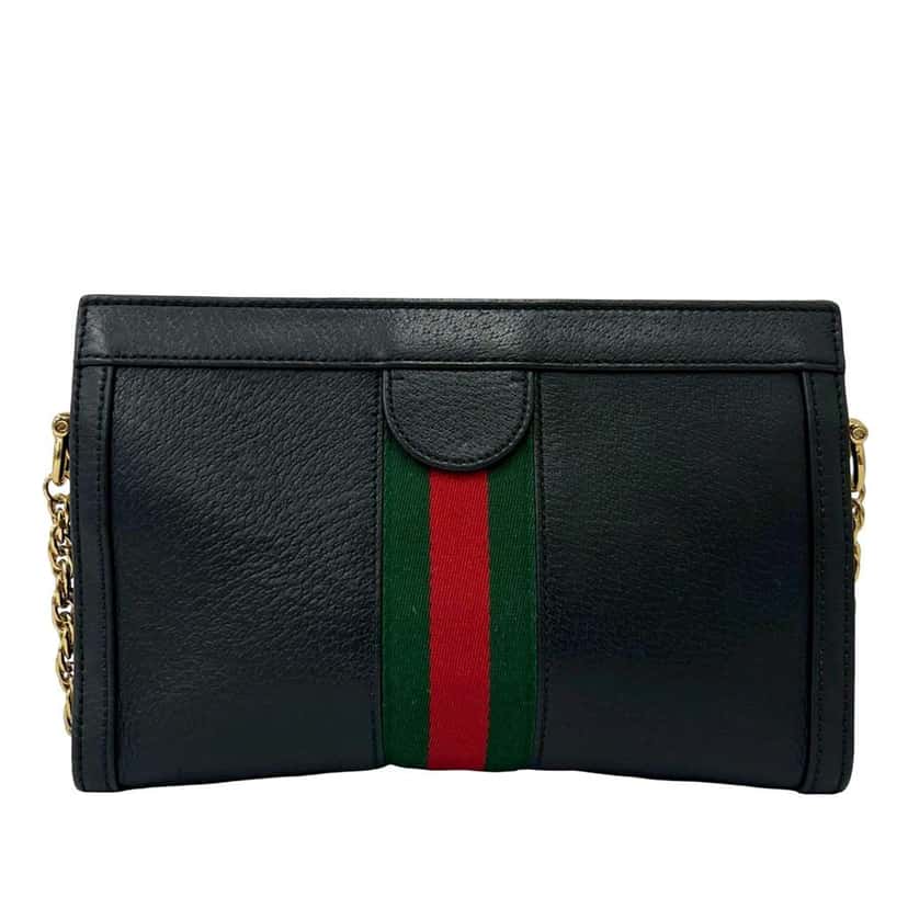 Gucci Small Calfskin Web Ophidia Chain Crossbody Black Leather Very good condition - Back View