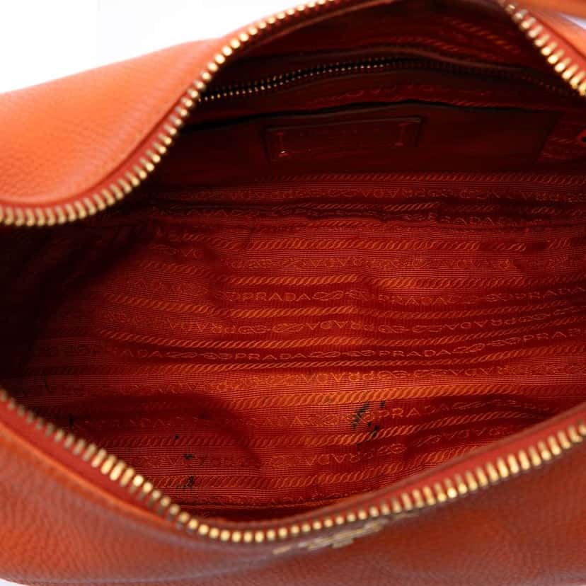 Prada Vitello Daino Zip Top Hobo Orange Leather Very good condition - Model View