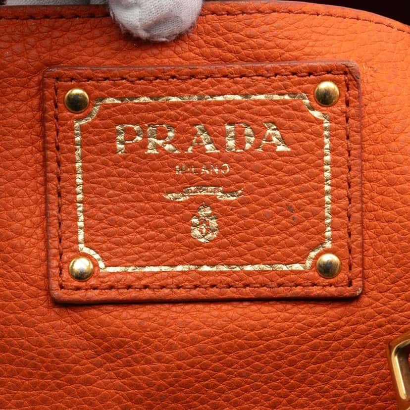 Prada Vitello Daino Zip Top Hobo Orange Leather Very good condition - Box View