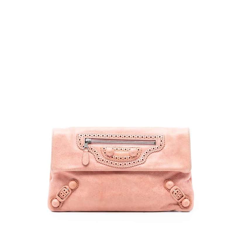 Balenciaga Lambskin Motocross Giant 21 Brogues Envelope Clutch Pink Leather Very good condition - Front View