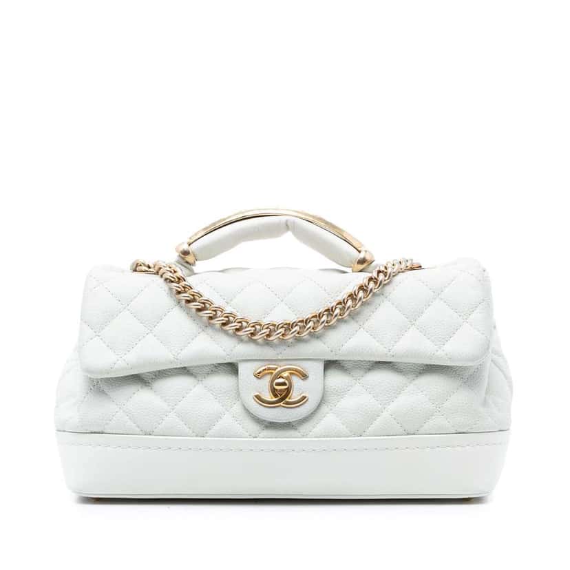 Chanel Medium Caviar Globe Trotter Flap White Leather Very good condition - Front View