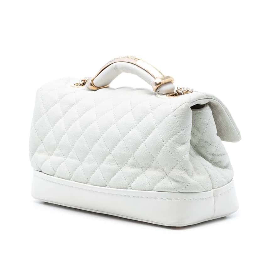 Chanel Medium Caviar Globe Trotter Flap White Leather Very good condition - Back View