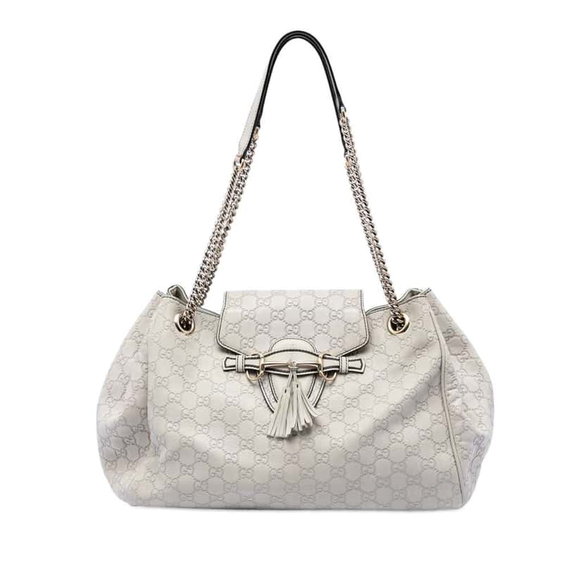 Gucci Large Guccissima Emily Chain Shoulder Bag White Leather Very good condition - Front View