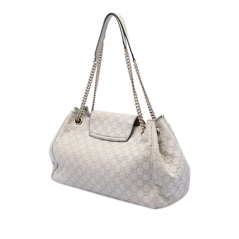 Gucci Large Guccissima Emily Chain Shoulder Bag White Leather Very good condition - Back View