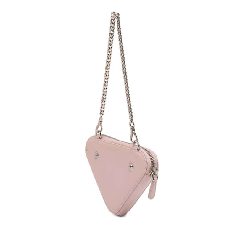 Prada Mini Crystal Embellished Satin and Leather Triangle Pouch Pink Leather Very good condition - Back View