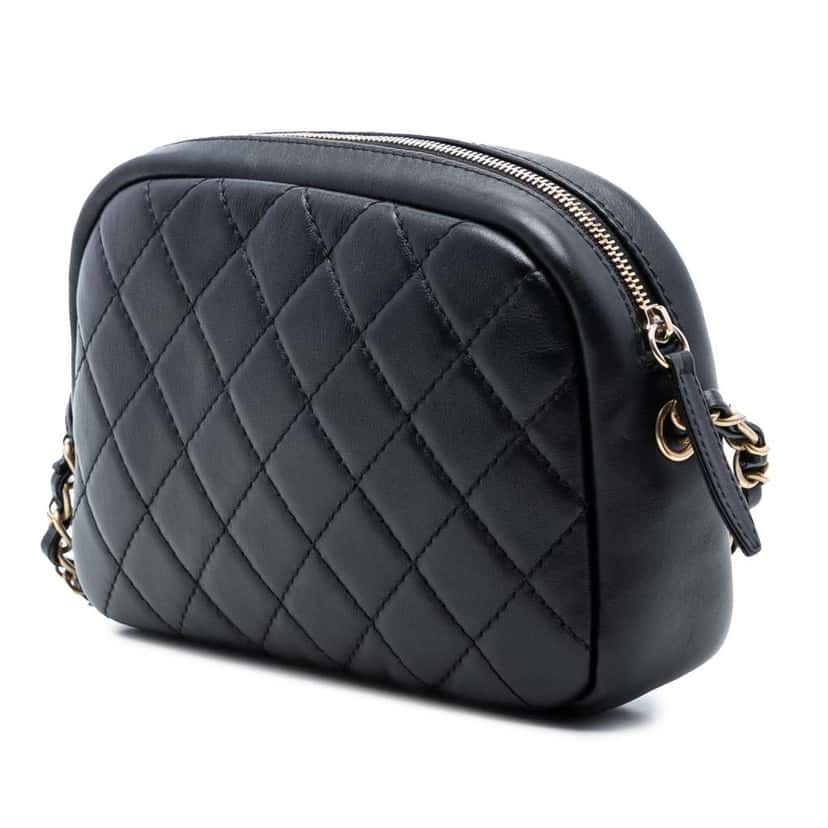 Chanel Small Quilted Lambskin Buckle Camera Bag Black Leather Very good condition - Back View