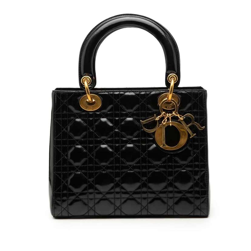 Dior Medium Patent Cannage Lady Dior Black Leather Very good condition - Front View