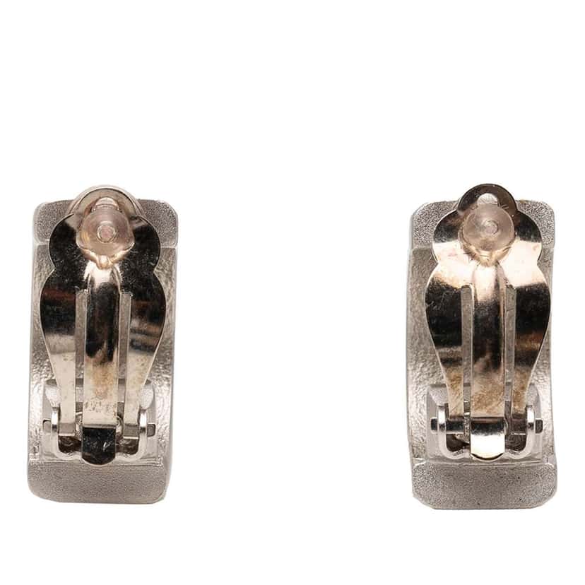 Chanel CC Brass Plated Clip On Earrings Silver Brass Very good condition - Back View
