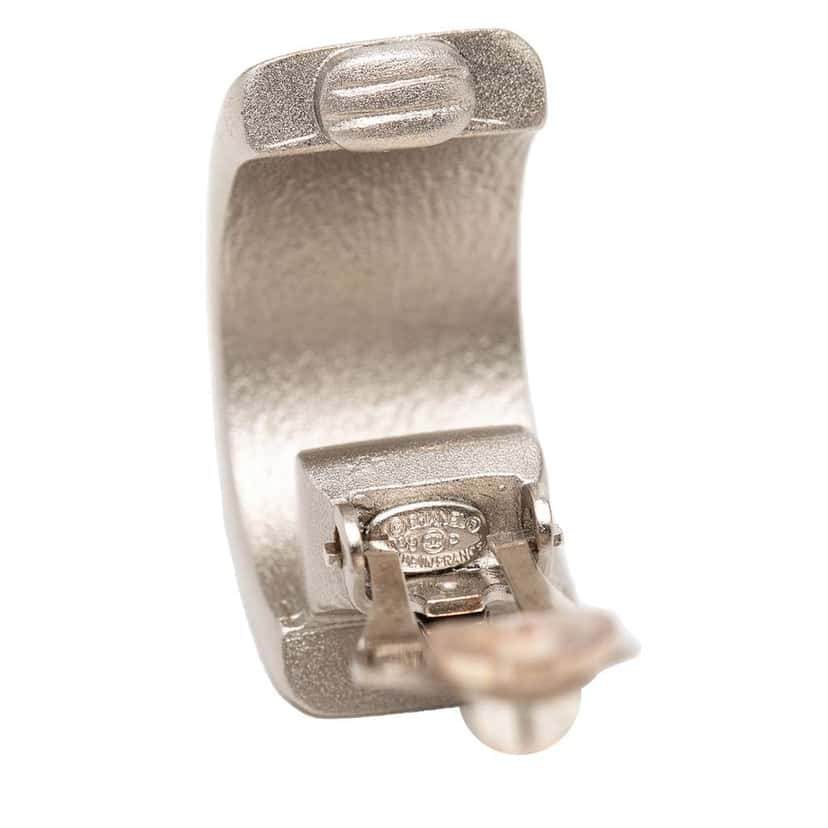 Chanel CC Brass Plated Clip On Earrings Silver Brass Very good condition - Inside View