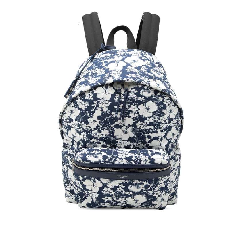 Saint Laurent Canvas Hibiscus Flower City Backpack Blue Canvas Very good condition - Front View