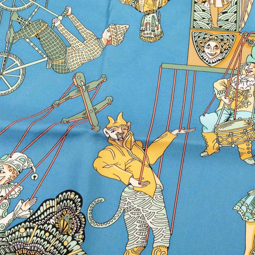 Hermès Le Temps des Marionnettes Silk Scarf 90 Blue Silk Very good condition - Box View