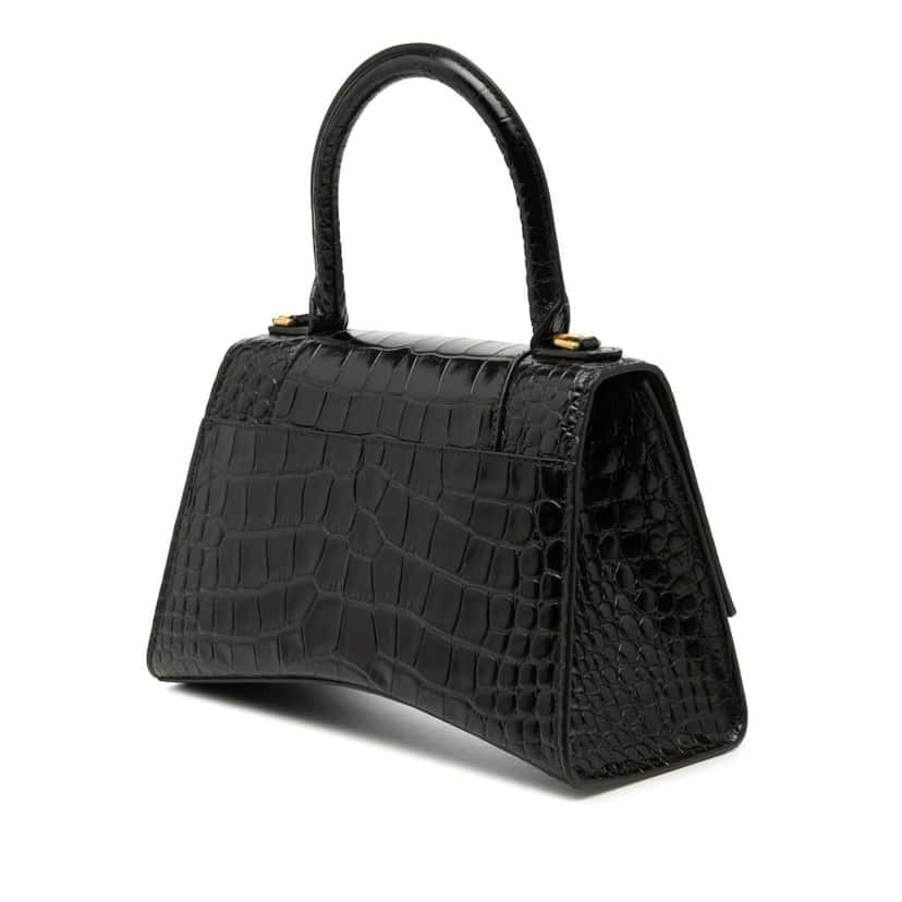 Balenciaga Small Croc Embossed Leather Hourglass Top Handle Bag Black Leather Very good condition - Back View