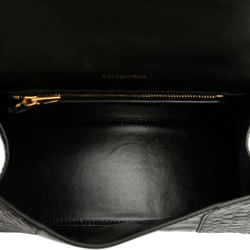 Balenciaga Small Croc Embossed Leather Hourglass Top Handle Bag Black Leather Very good condition - Box View