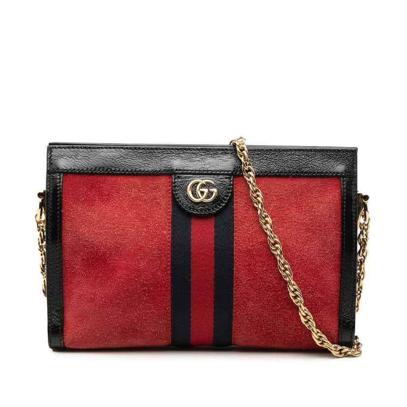 Gucci Small Suede Web Ophidia Chain Crossbody Red Leather Very good condition - Front View