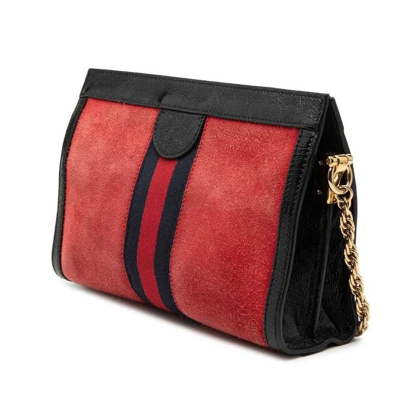 Gucci Small Suede Web Ophidia Chain Crossbody Red Leather Very good condition - Back View