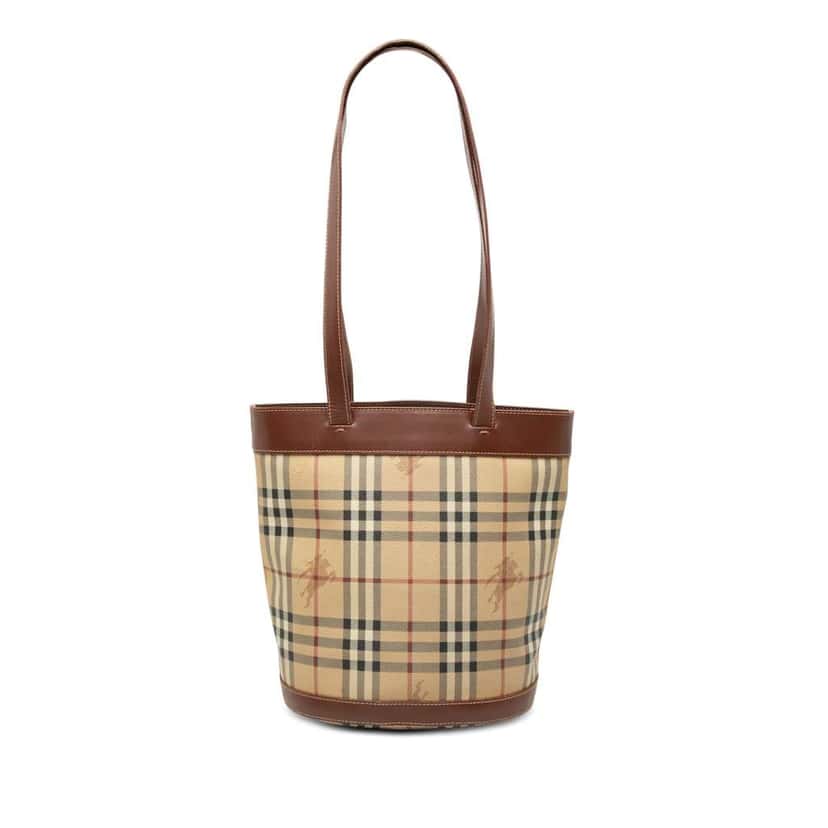 Burberry Haymarket Check Coated Canvas Bucket Bag Beige Canvas Very good condition - Front View