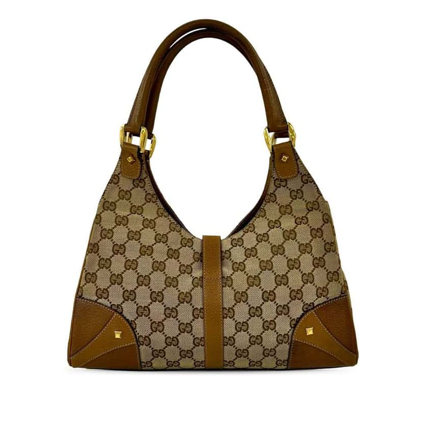 Gucci GG Canvas Nailhead Jackie Bardot Handbag Beige Canvas Very good condition - Back View