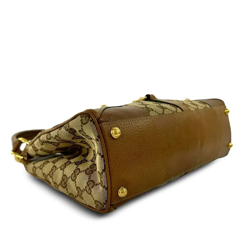 Gucci GG Canvas Nailhead Jackie Bardot Handbag Beige Canvas Very good condition - Inside View