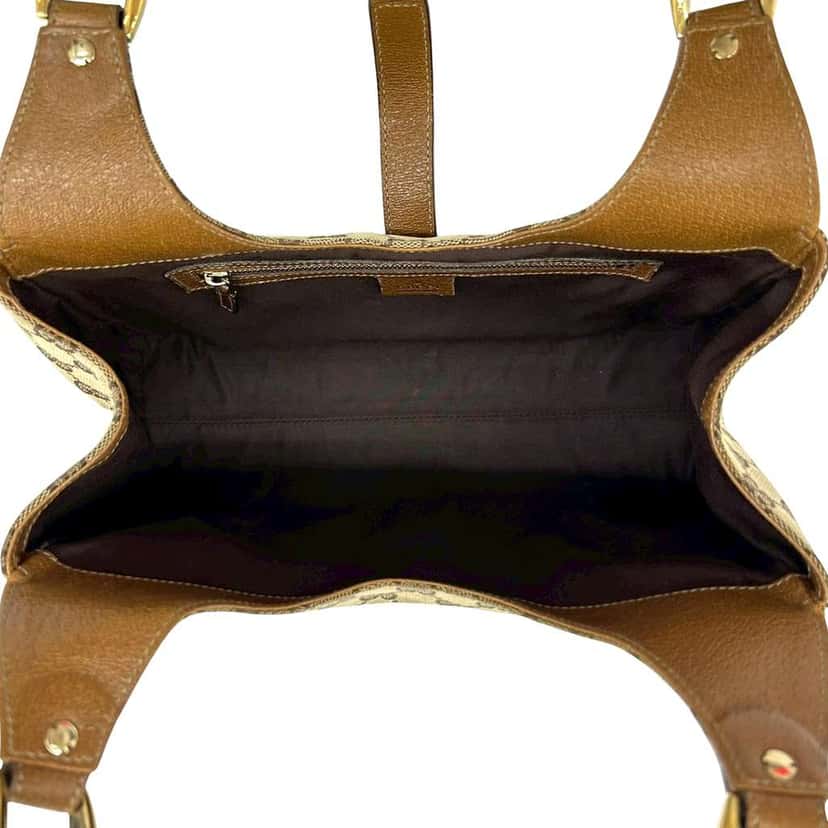 Gucci GG Canvas Nailhead Jackie Bardot Handbag Beige Canvas Very good condition - Model View