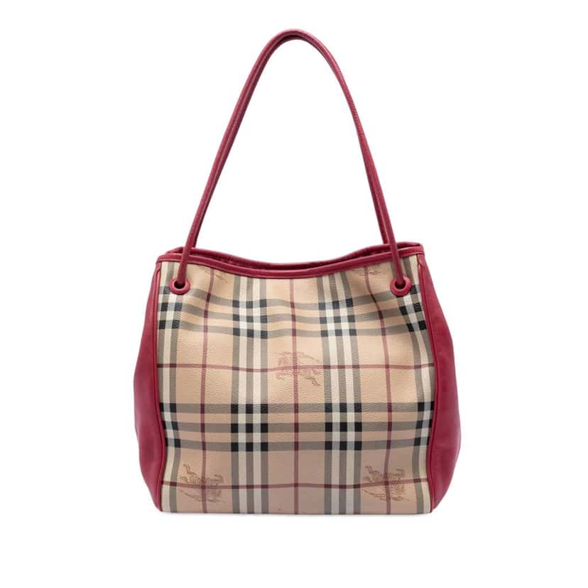 Burberry Small Leather Trimmed Haymarket Check Coated Canvas Canterbury Tote Beige Canvas Very good condition - Front View